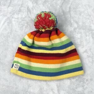 Vintage Murray Merkley Handmade Beanie 100% Virgin Wool Winter Pom Rainbow Knit